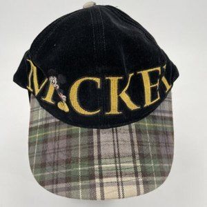 Vintage 90s Disney Goofy's Hat Co Mickey Mouse Hat Plaid Corduroy Black Green ￼